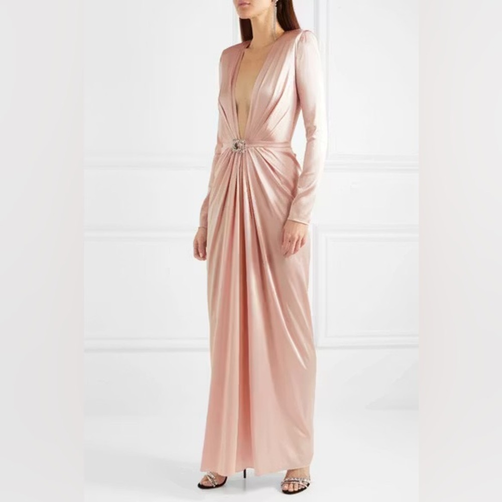 ALEXANDRE VAUTHIER Ruched Crystal Embellished Silk Maxi Dress in Blush Sz 4 US - Picture 2 of 11
